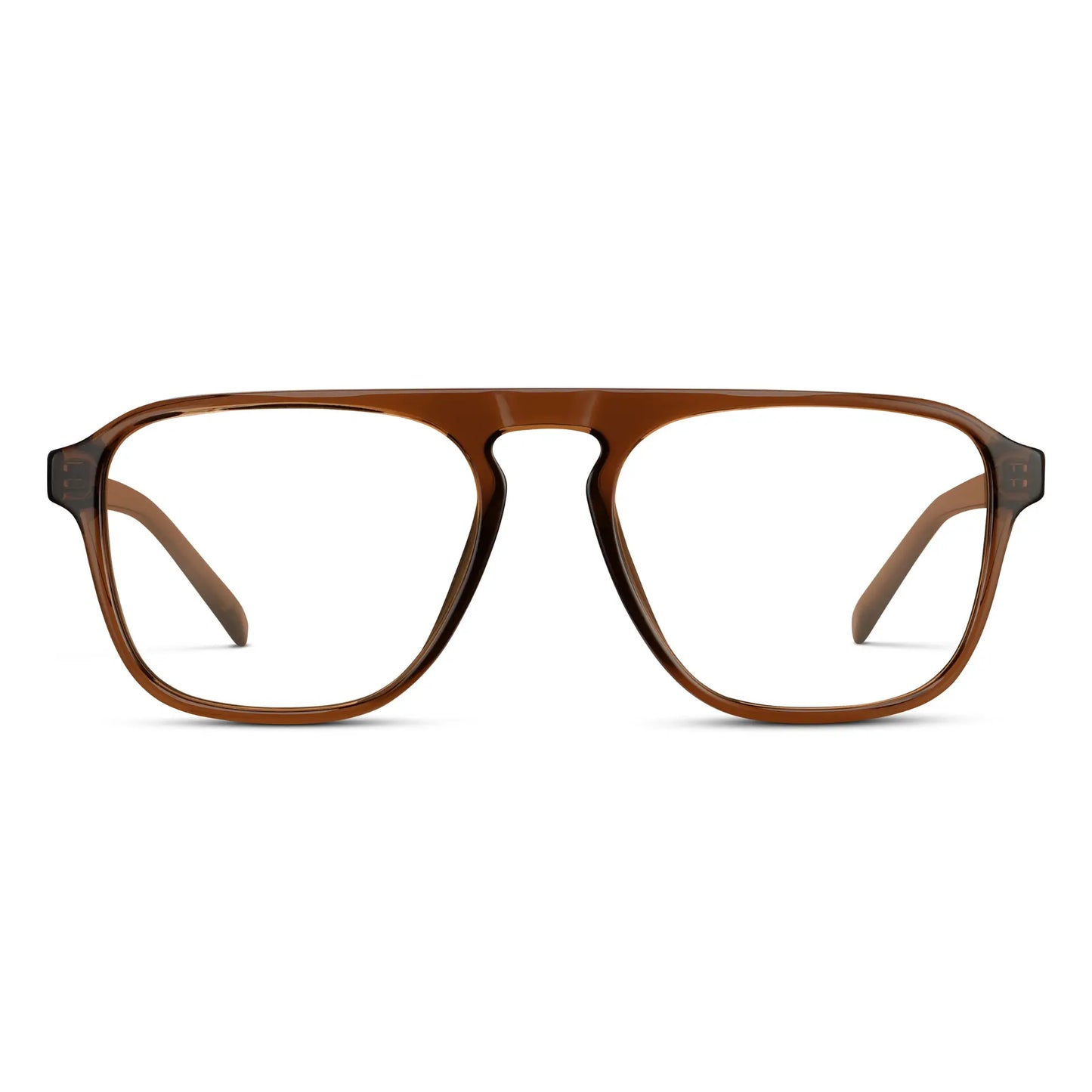 Terracotta Brown || Men's Aviator Prescription Glasses with Terracotta Brown Frame and Clear Lenses on a white background