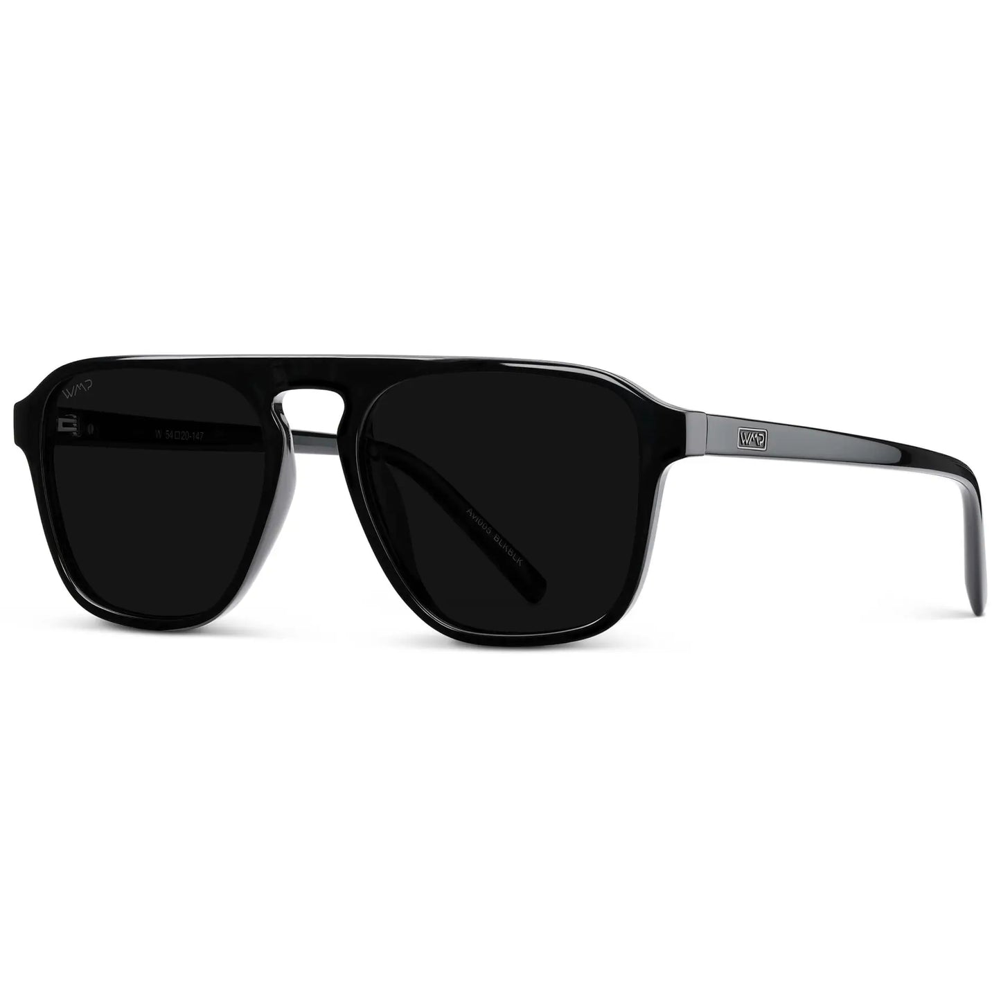 Black / Triple Black Lens || Black Single Bridge Aviator Sunglasses with Triple Black Polarized Lenses