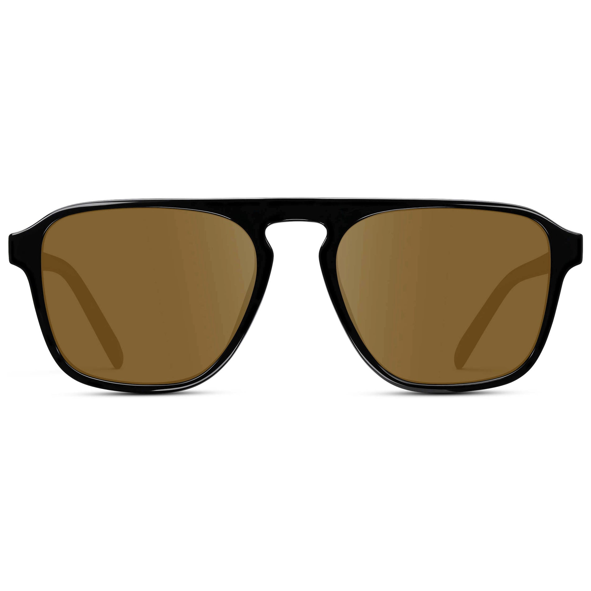 Black / Amber Lens || Black Single Bridge Aviator Sunglasses with Amber Prescription Lenses