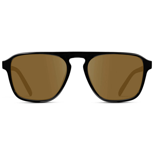 Black / Amber Lens || Black Single Bridge Aviator Sunglasses with Amber Prescription Lenses