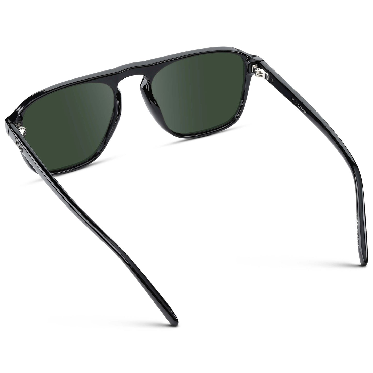 Black / G15 Lens || Black Single Bridge Aviator Sunglasses with Green Prescription Lenses