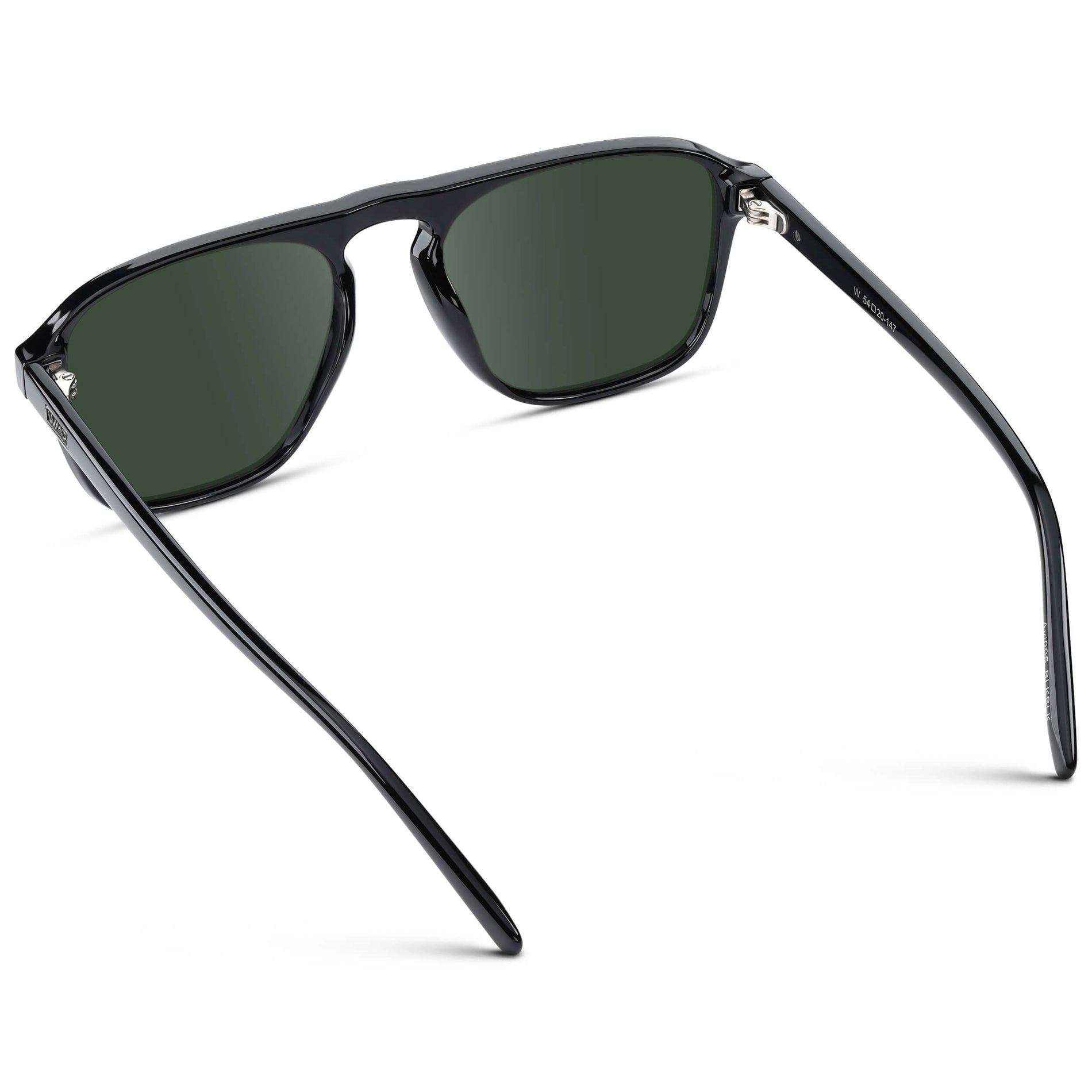 Black / G15 Lens || Black Single Bridge Aviator Sunglasses with Green Prescription Lenses