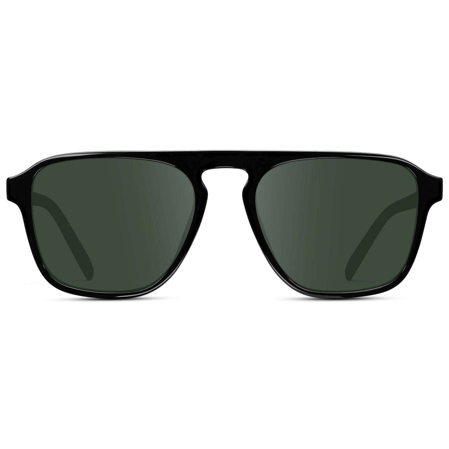 Black / G15 Lens || Black Single Bridge Aviator Sunglasses with Green Prescription Lenses