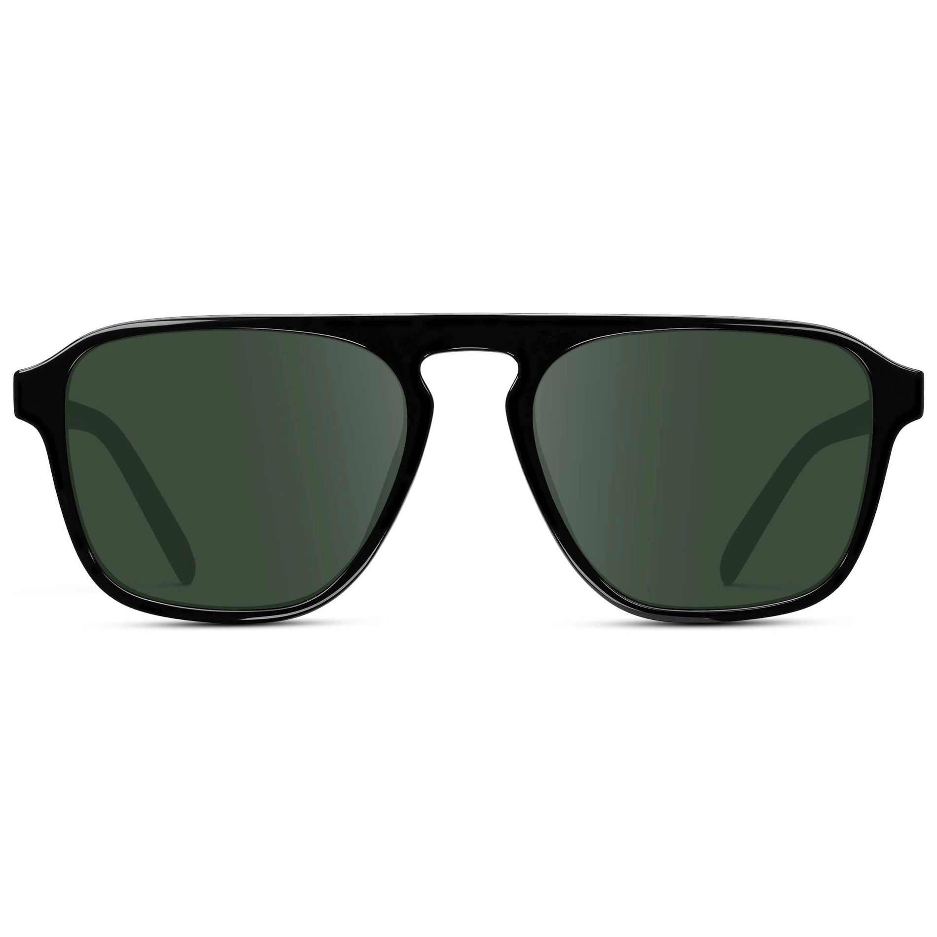 Black / G15 Lens || Black Single Bridge Aviator Sunglasses with Green Prescription Lenses
