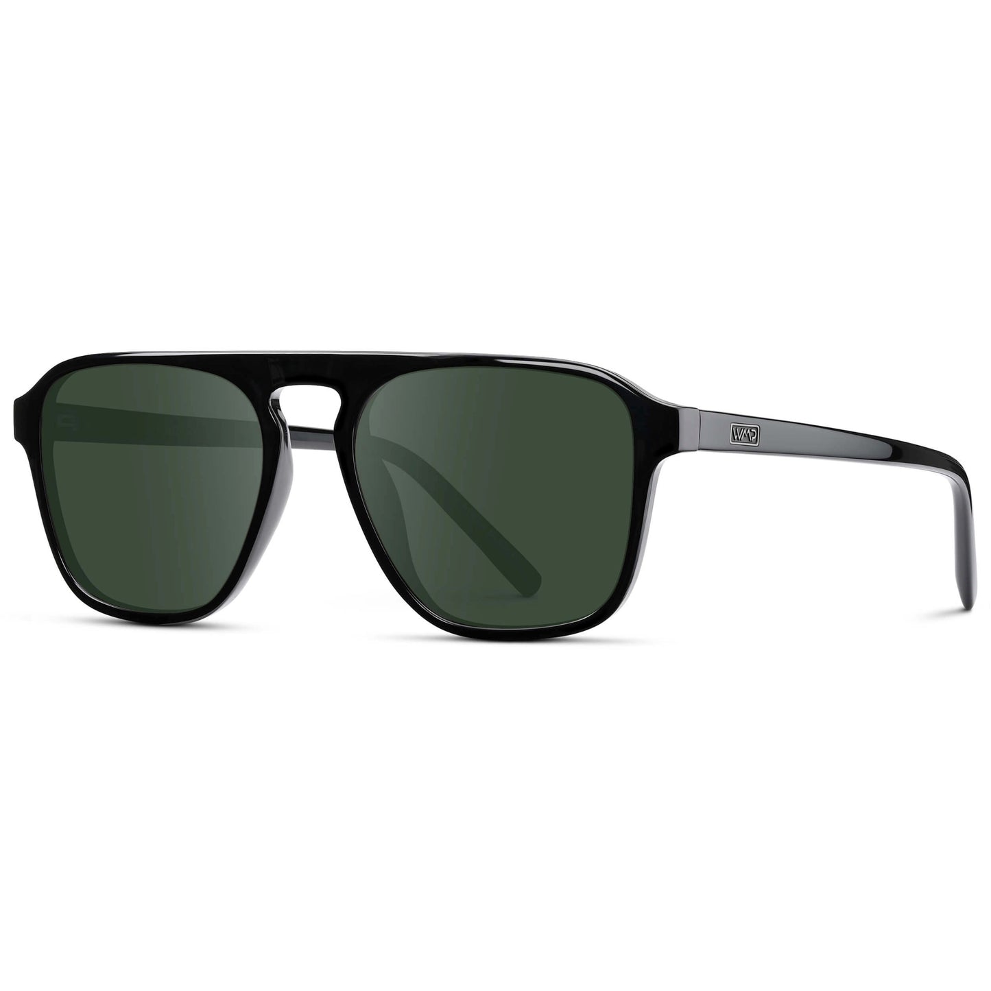 Black / G15 Lens || Black Single Bridge Aviator Sunglasses with Green Prescription Lenses