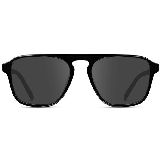 Black / Grey Lens || Black Single Bridge Aviator Sunglasses with Grey Prescription Lenses