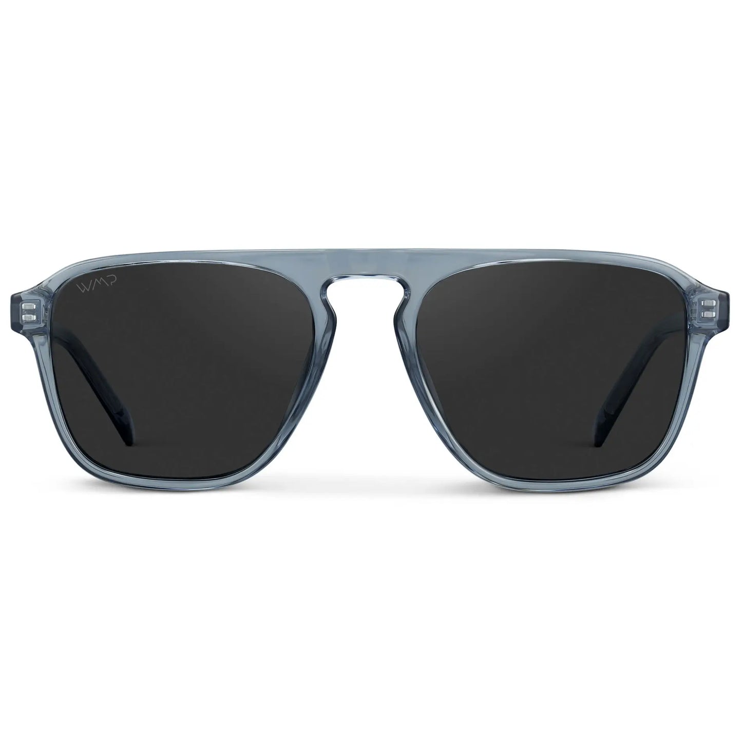 Denim Blue / Black Lens || Blue Single Bridge Aviator Sunglasses with Black Polarized Lenses