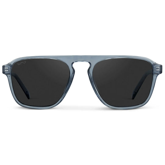 Denim Blue / Black Lens || Blue Single Bridge Aviator Sunglasses with Black Polarized Lenses