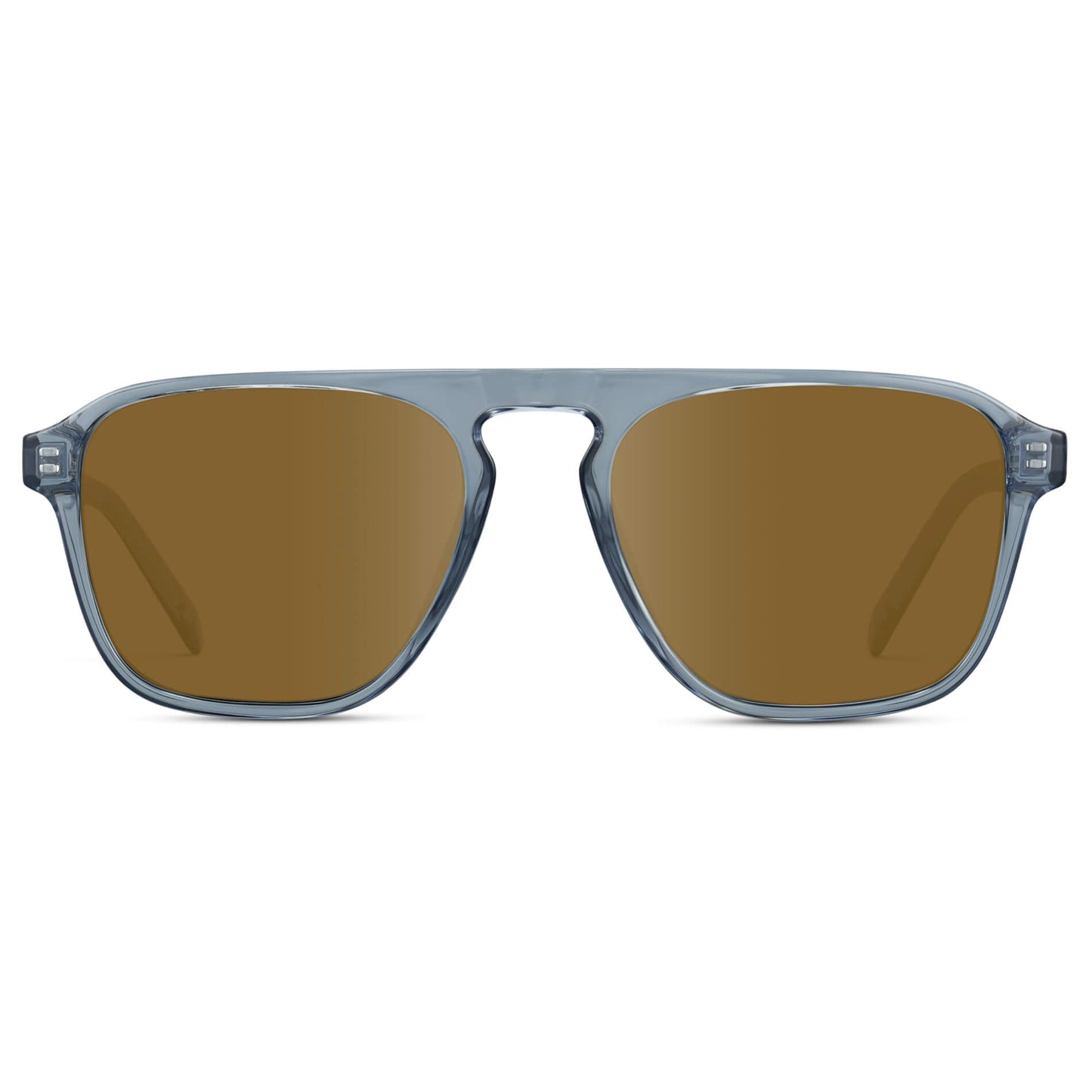 Denim Blue / Amber Lens || Blue Single Bridge Aviator Sunglasses with Brown Prescription Lenses