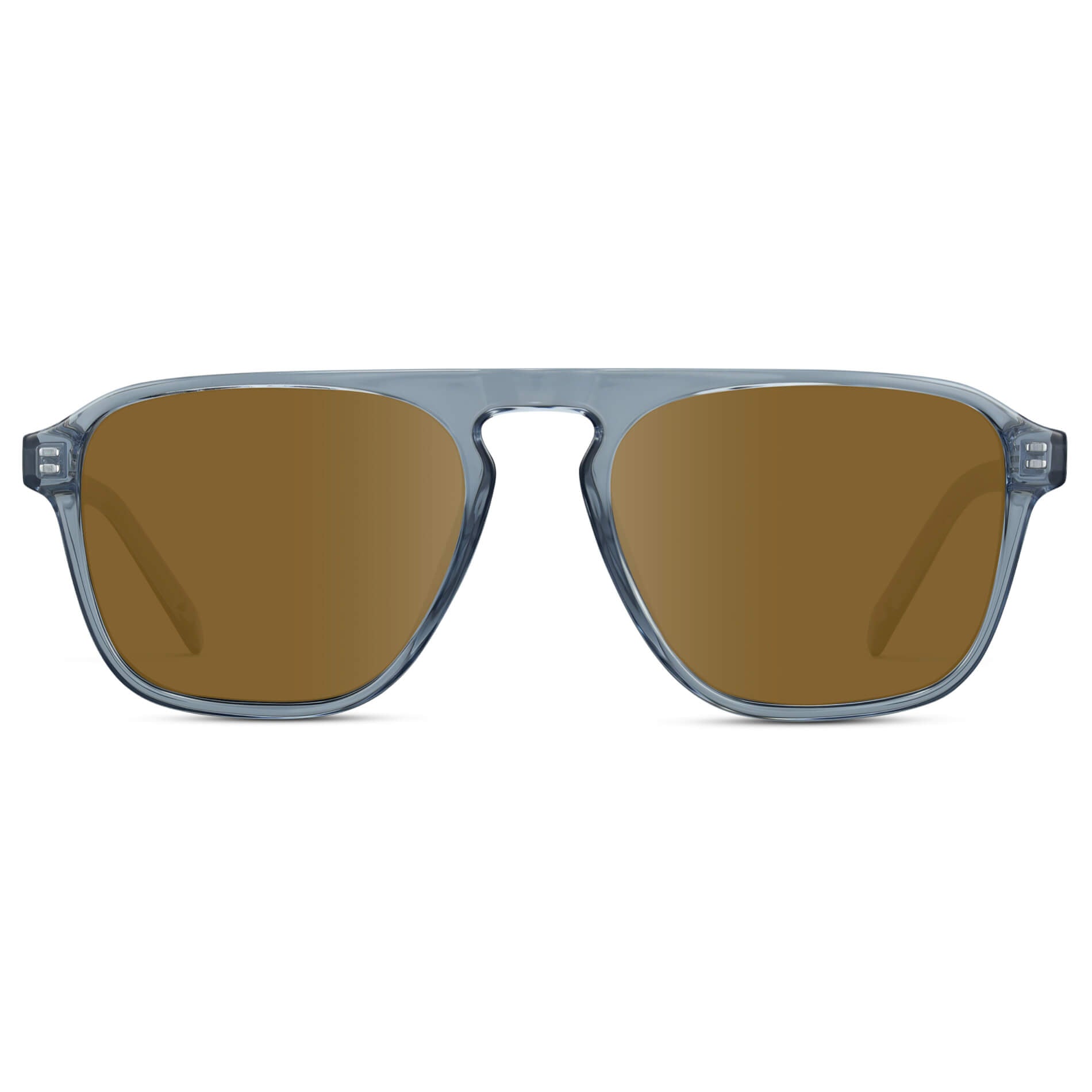 Denim Blue / Amber Lens || Blue Single Bridge Aviator Sunglasses with Brown Prescription Lenses