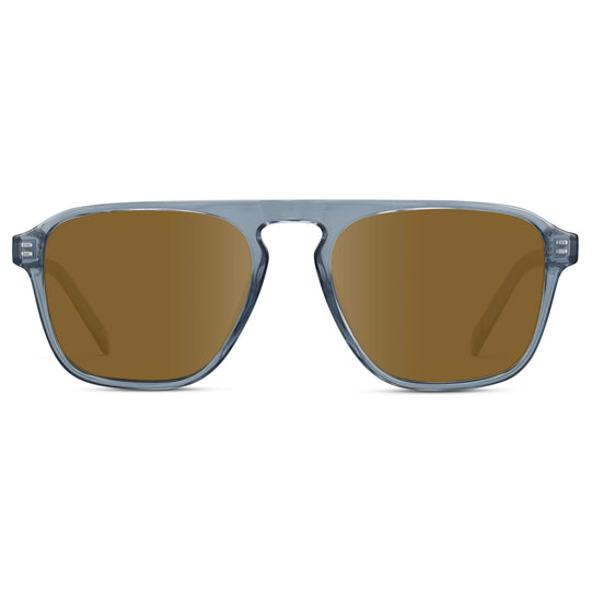 Denim Blue / Amber Lens || Blue Single Bridge Aviator Sunglasses with Brown Prescription Lenses