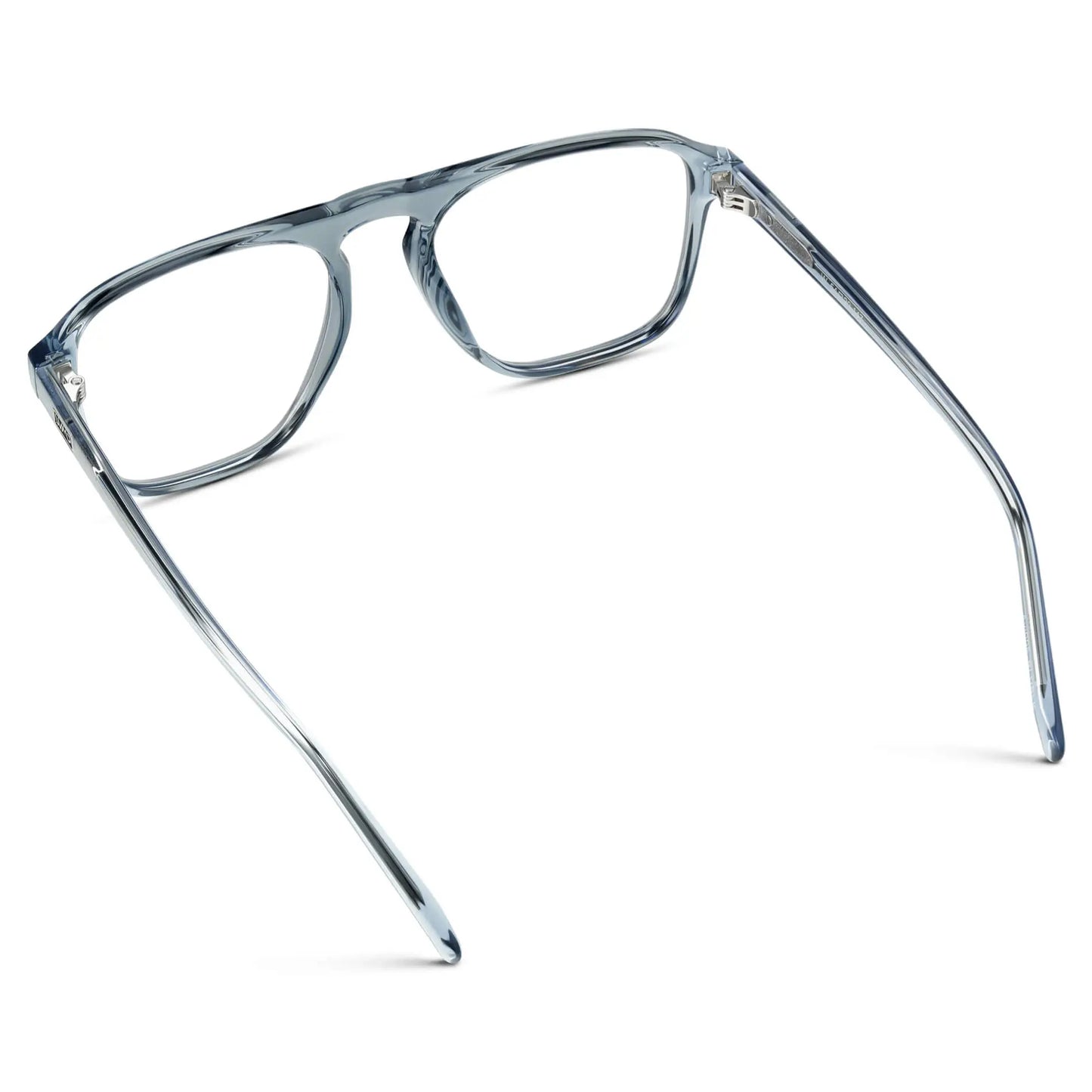 Denim Blue || Back view of Men's Aviator Prescription Glasses with Denim Blue Frame and Clear Lenses on a white background