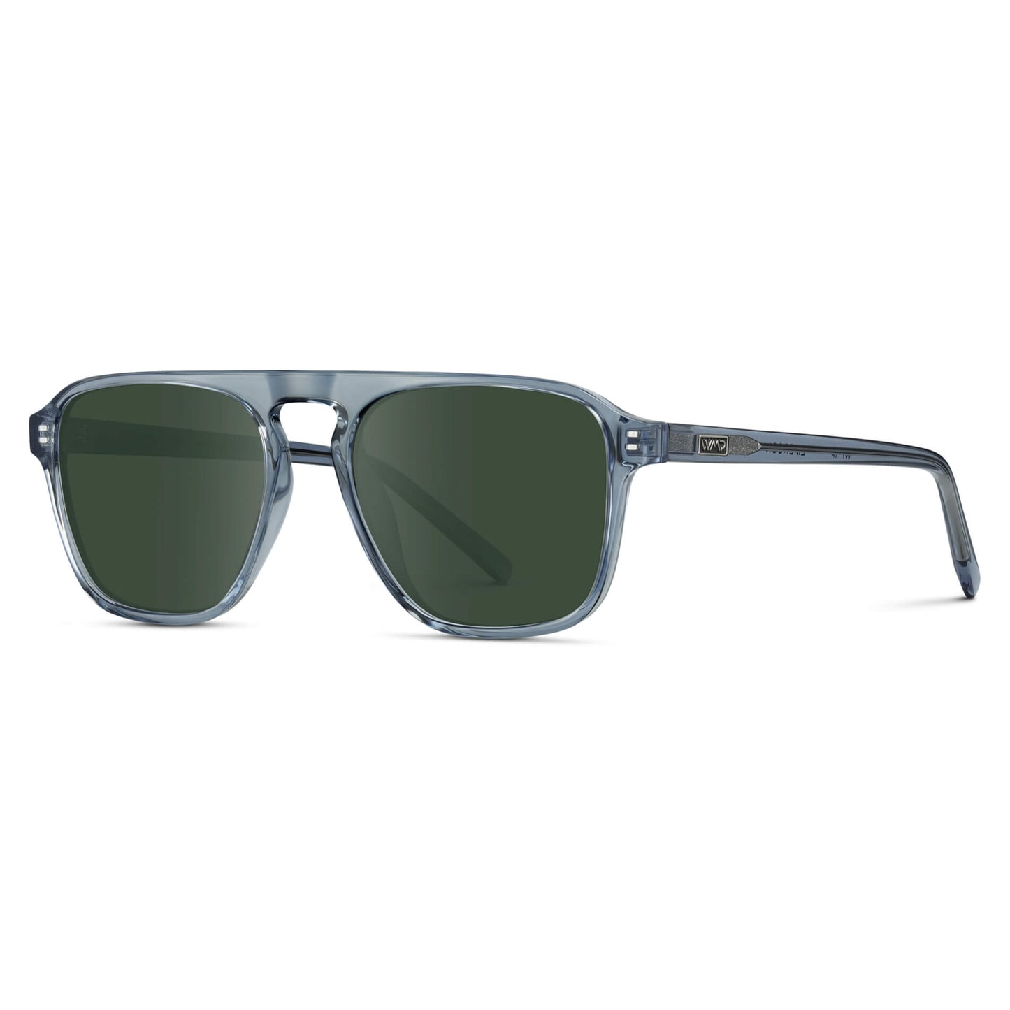 Denim Blue / G15 Lens || Blue Single Bridge Aviator Sunglasses with Green Prescription Lenses