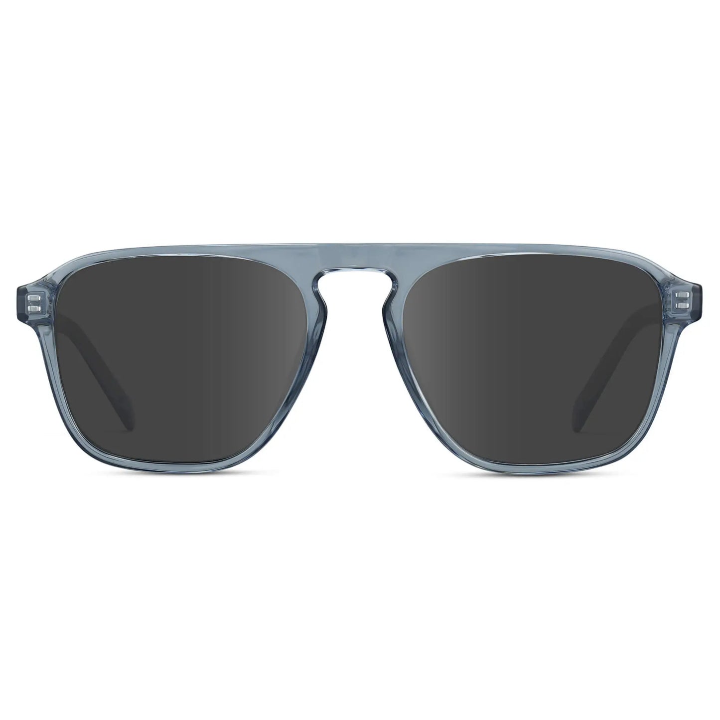 Denim Blue / Grey || Blue Single Bridge Aviator Sunglasses with Grey Prescription Lenses on a white background