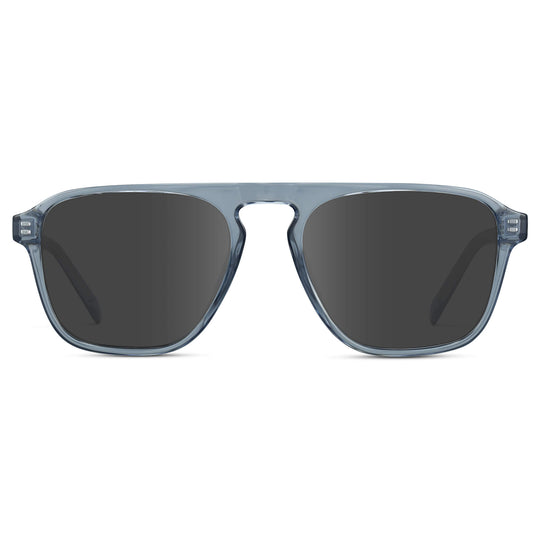 Denim Blue / Grey Lens || Blue Single Bridge Aviator Sunglasses with Grey Prescription Lenses