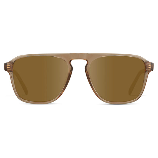 Light Crystal Brown / Amber Lens || Brown Single Bridge Aviator Sunglasses with Brown Prescription Lenses