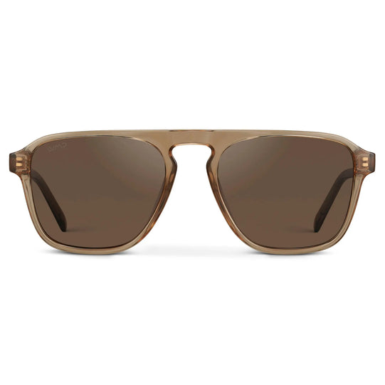 Light Crystal Brown / Brown Lens || Brown Single Bridge Aviator Sunglasses with Brown Polarized Lenses