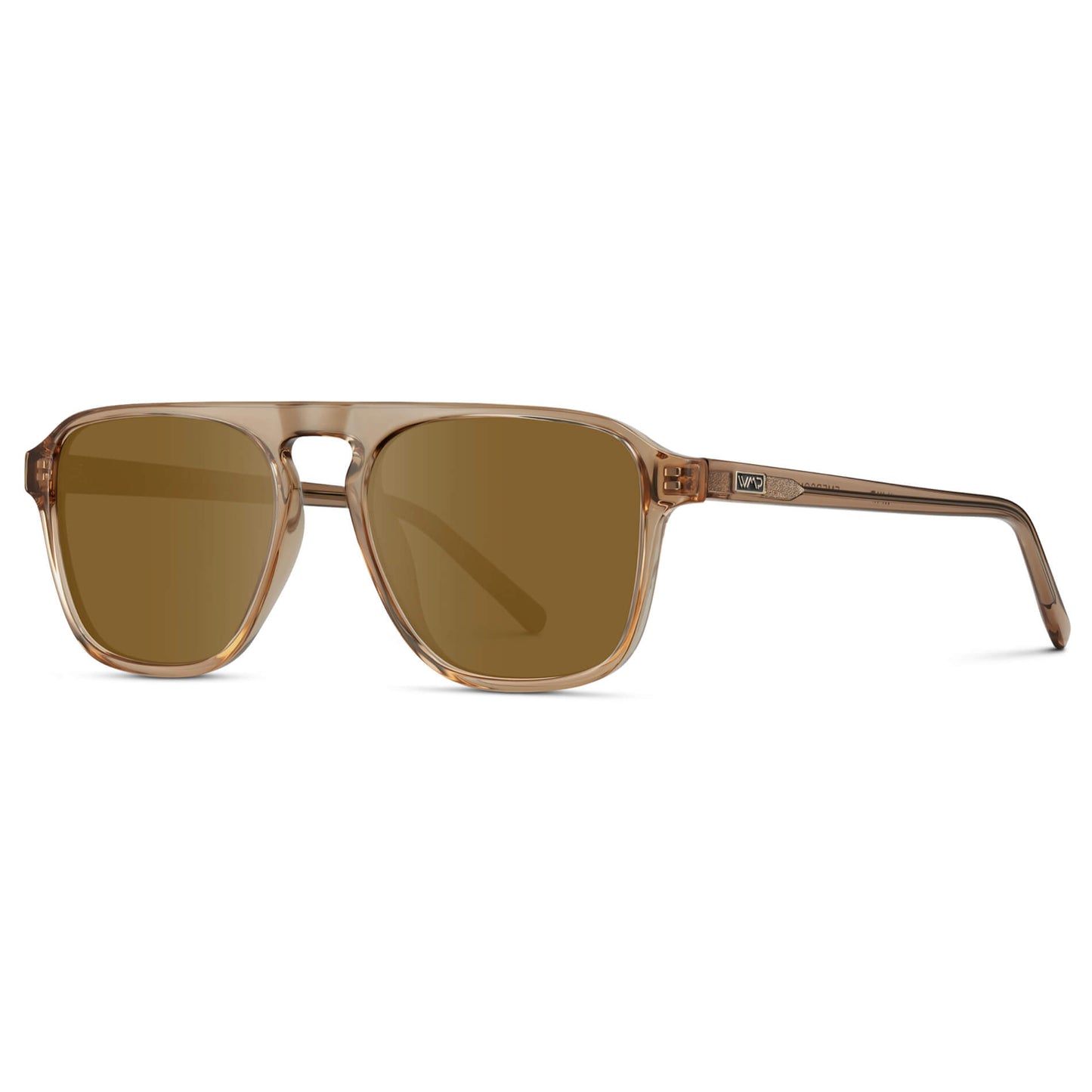 Light Crystal Brown / Amber Lens || Brown Single Bridge Aviator Sunglasses with Brown Prescription Lenses