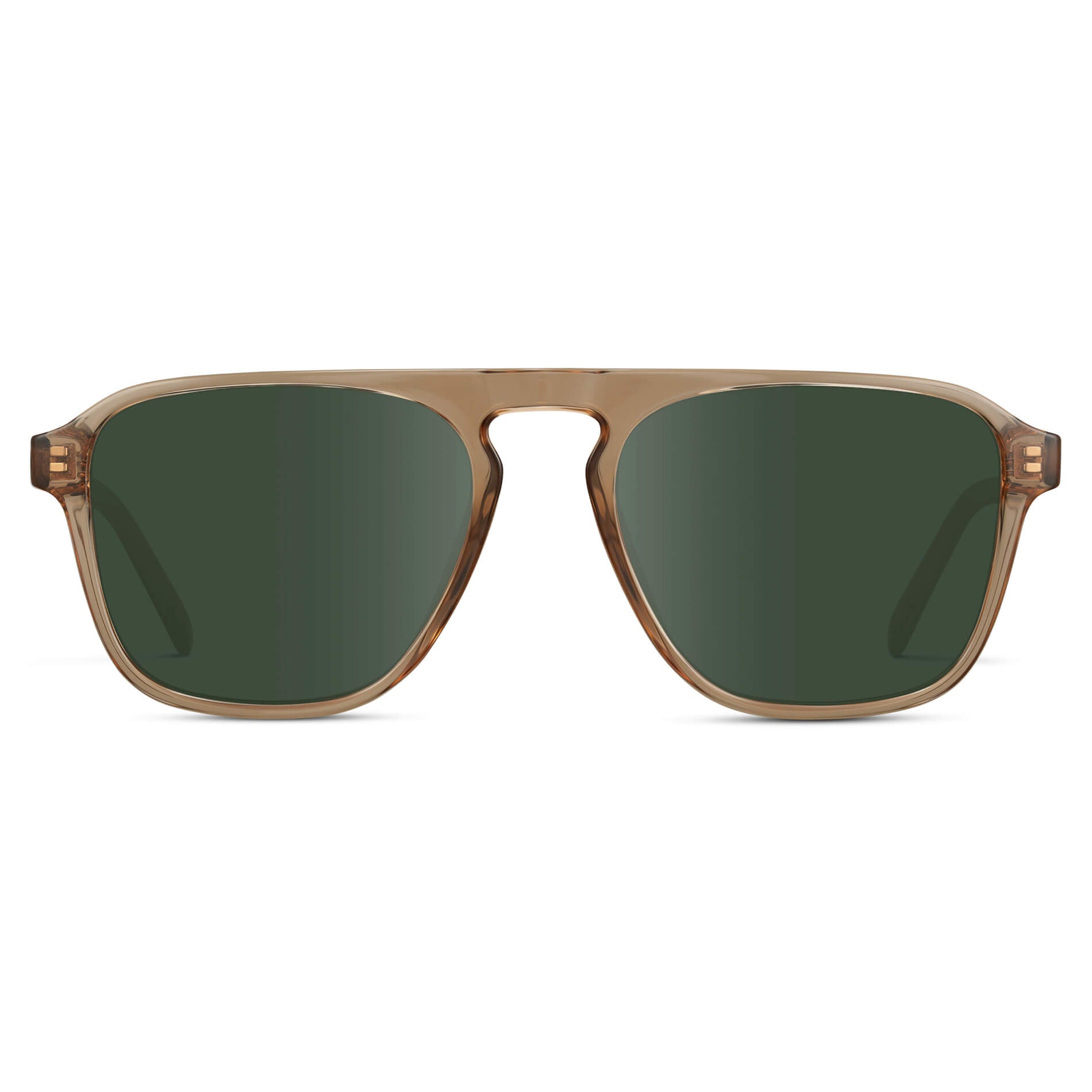 Light Crystal Brown / G15 Lens || Brown Single Bridge Aviator Sunglasses with Green Prescription Lenses