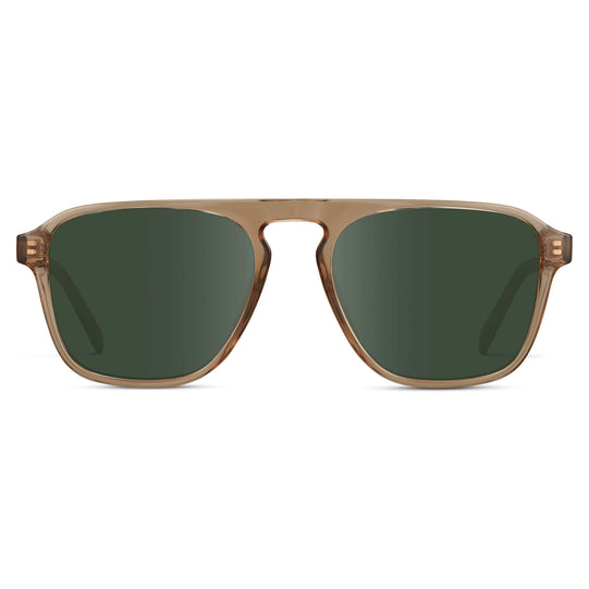 Light Crystal Brown / G15 Lens || Brown Single Bridge Aviator Sunglasses with Green Prescription Lenses