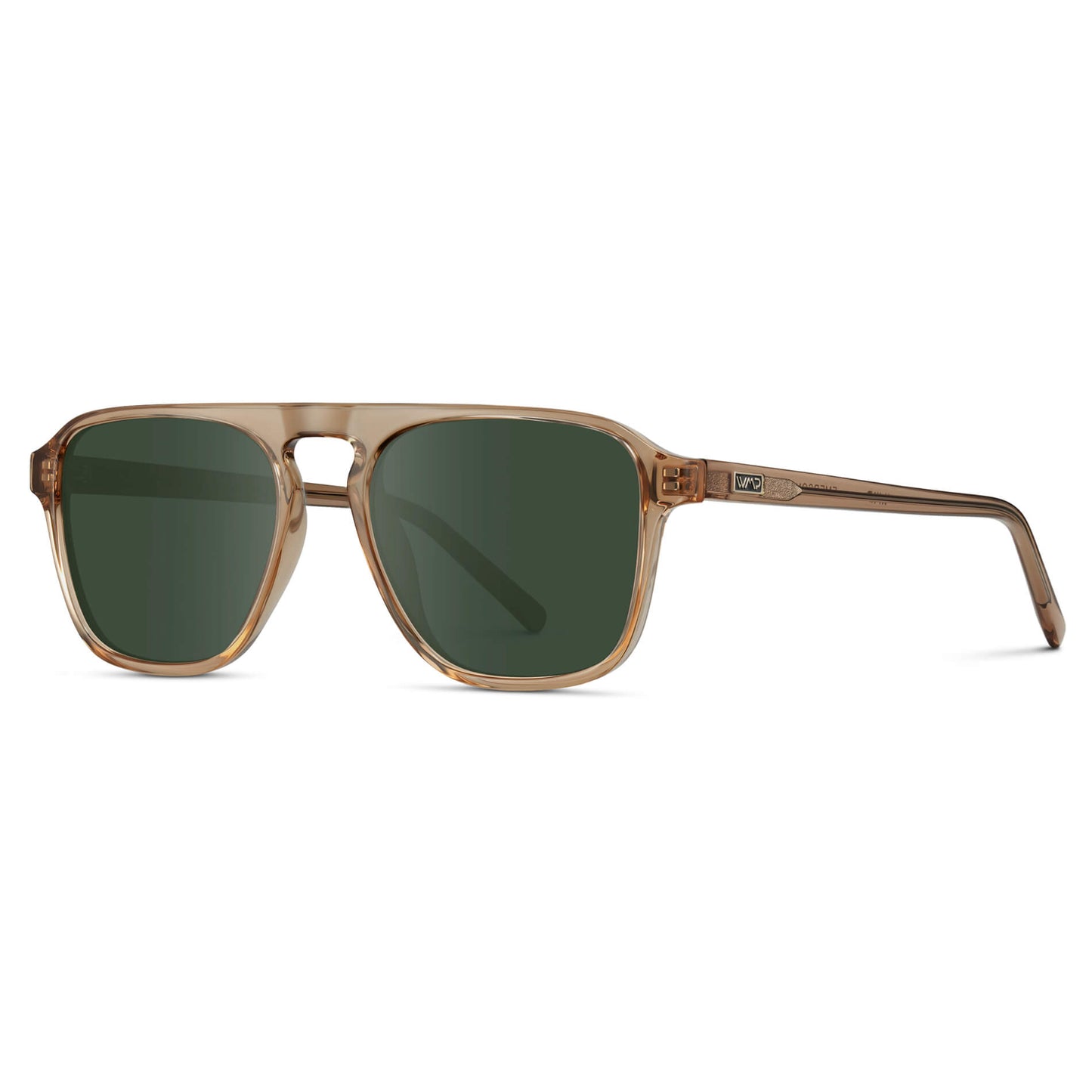 Light Crystal Brown / G15 Lens || Brown Single Bridge Aviator Sunglasses with Green Prescription Lenses