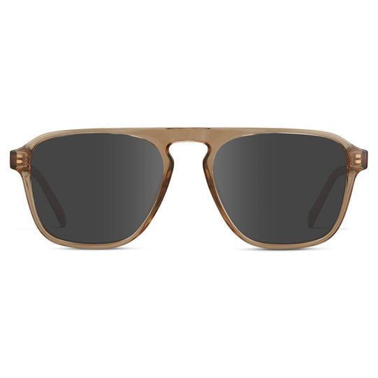 Light Crystal Brown / Grey Lens || Brown Single Bridge Aviator Sunglasses with Grey Prescription Lenses