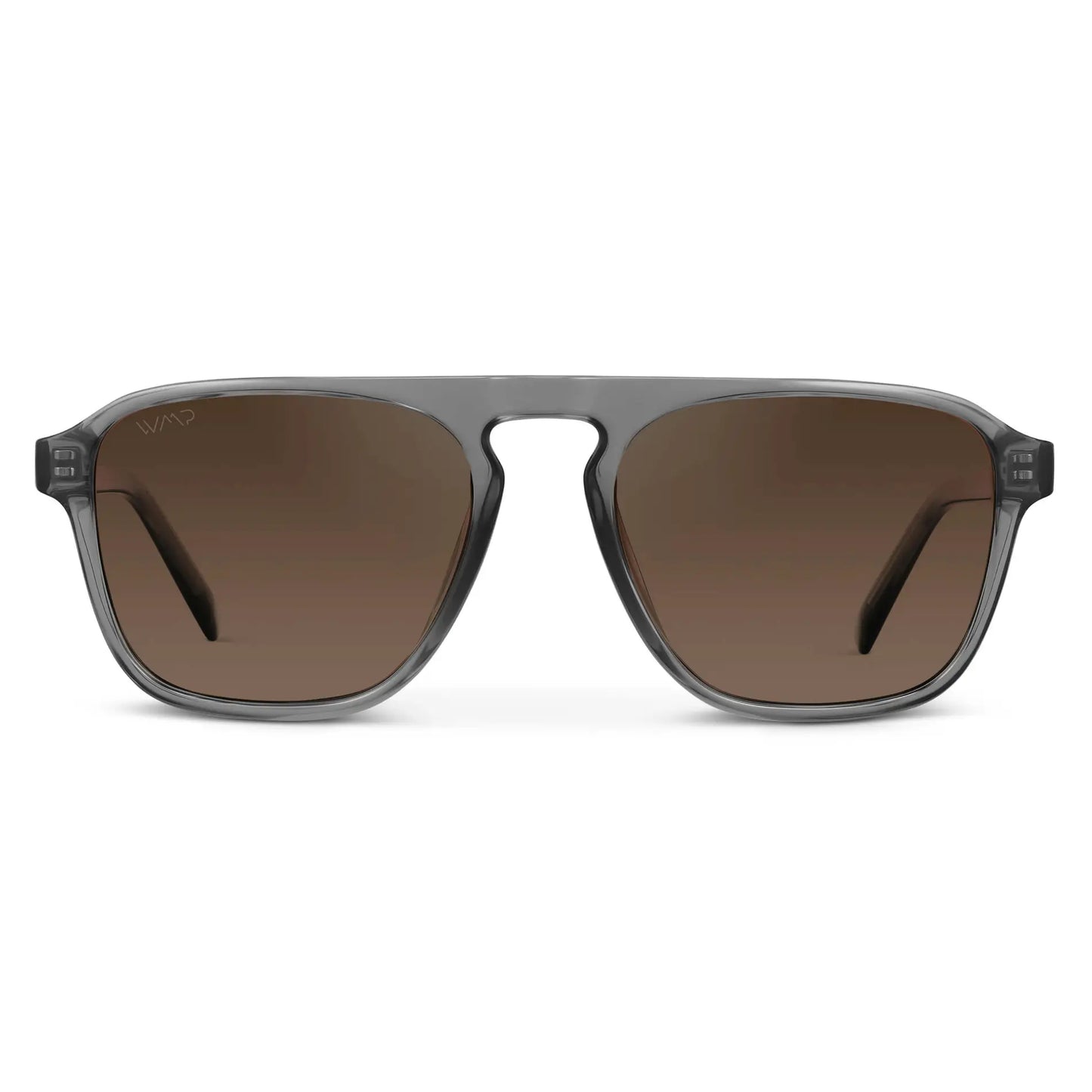 Graphite Grey / Dark Beige Gradient Lens || Clear Grey Single Bridge Aviator Sunglasses with Brown Polarized Lenses