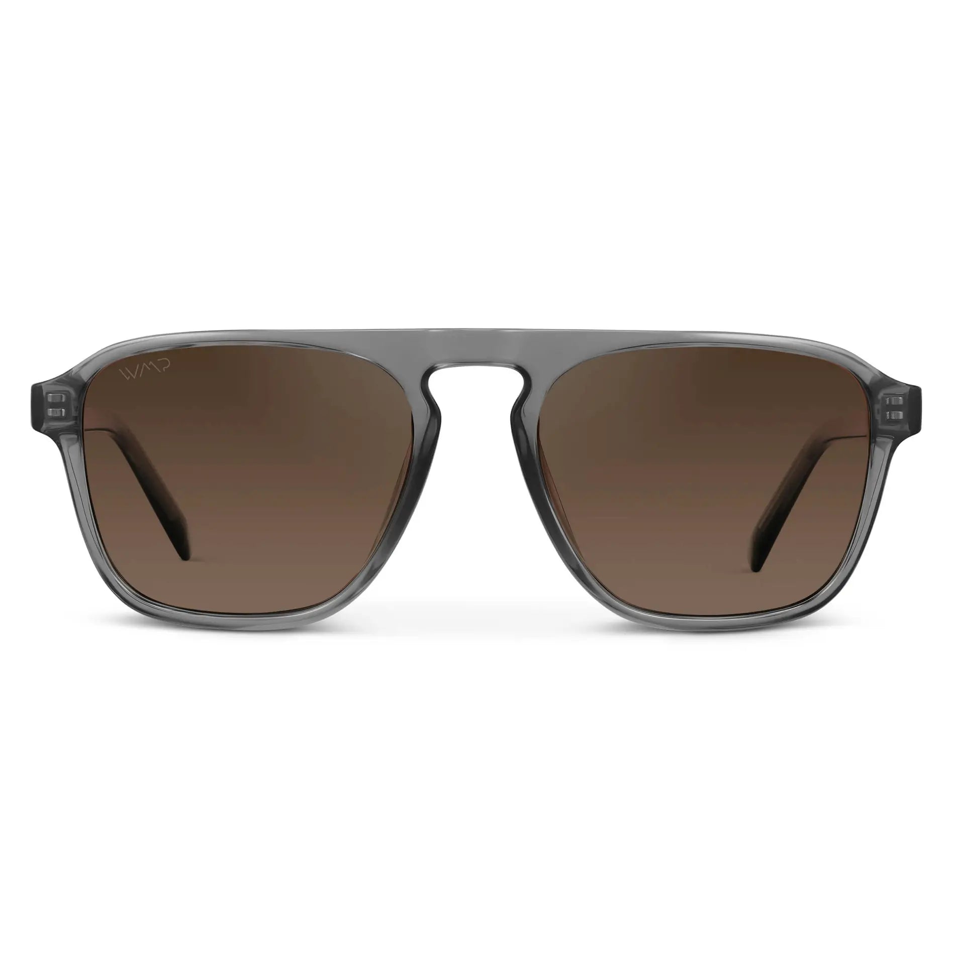 Graphite Grey / Dark Beige Gradient Lens || Clear Grey Single Bridge Aviator Sunglasses with Brown Polarized Lenses