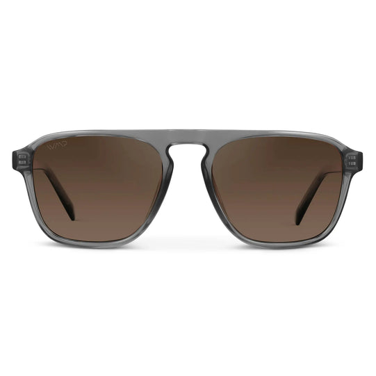 Graphite Grey / Dark Beige Gradient Lens || Clear Grey Single Bridge Aviator Sunglasses with Brown Polarized Lenses