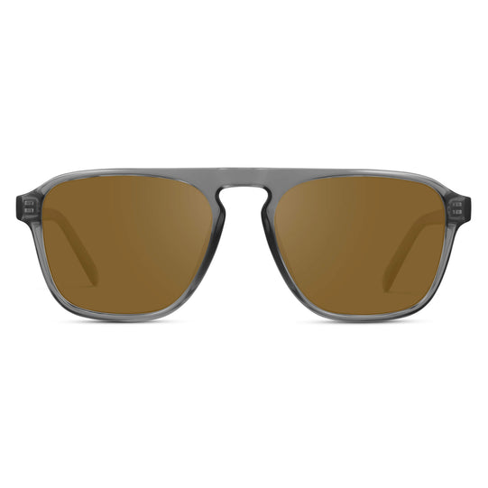 Graphite Grey / Amber Lens || Grey Single Bridge Aviator Sunglasses with Brown Prescription Lenses