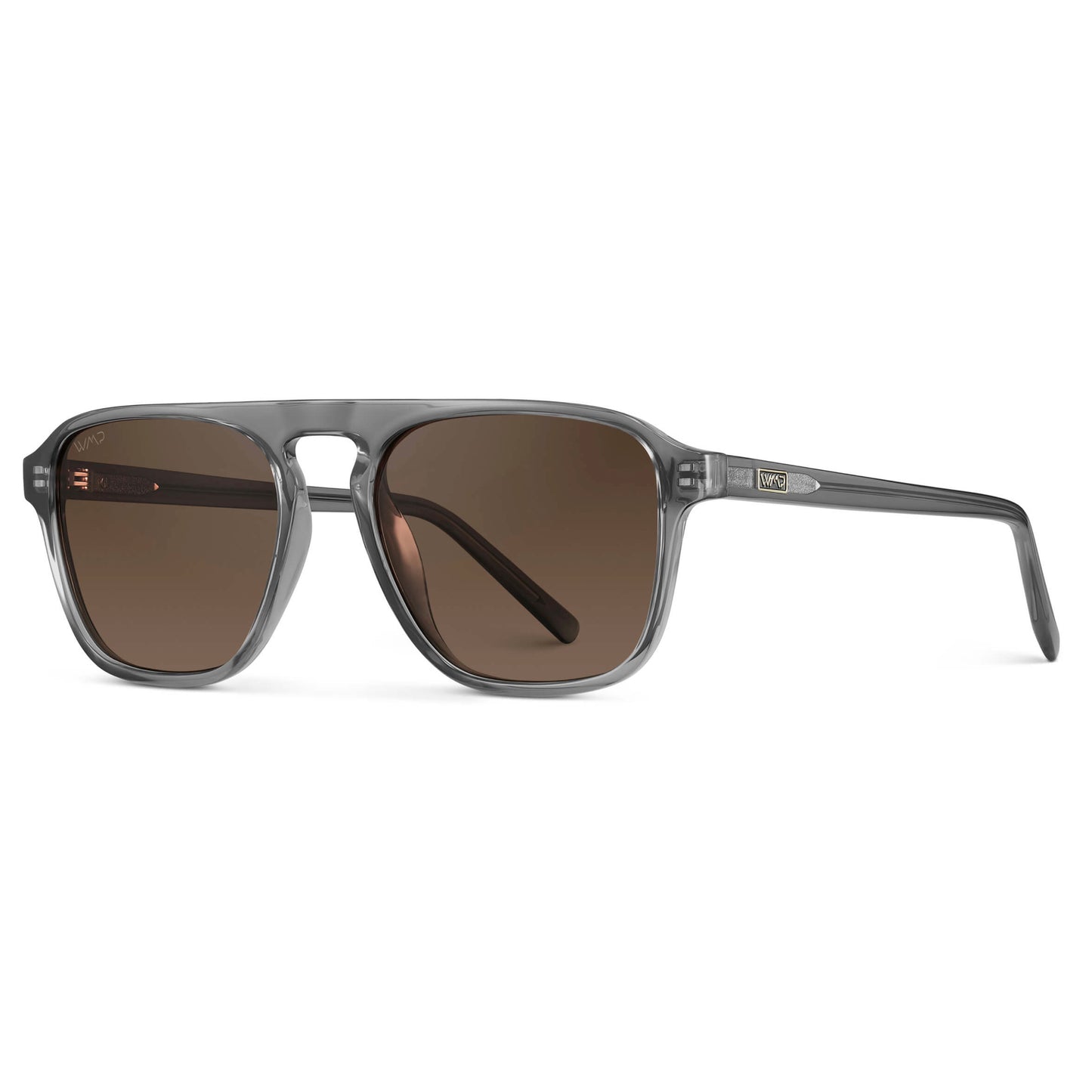 Graphite Grey / Dark Beige Gradient Lens || Clear Grey Single Bridge Aviator Sunglasses with Brown Polarized Lenses