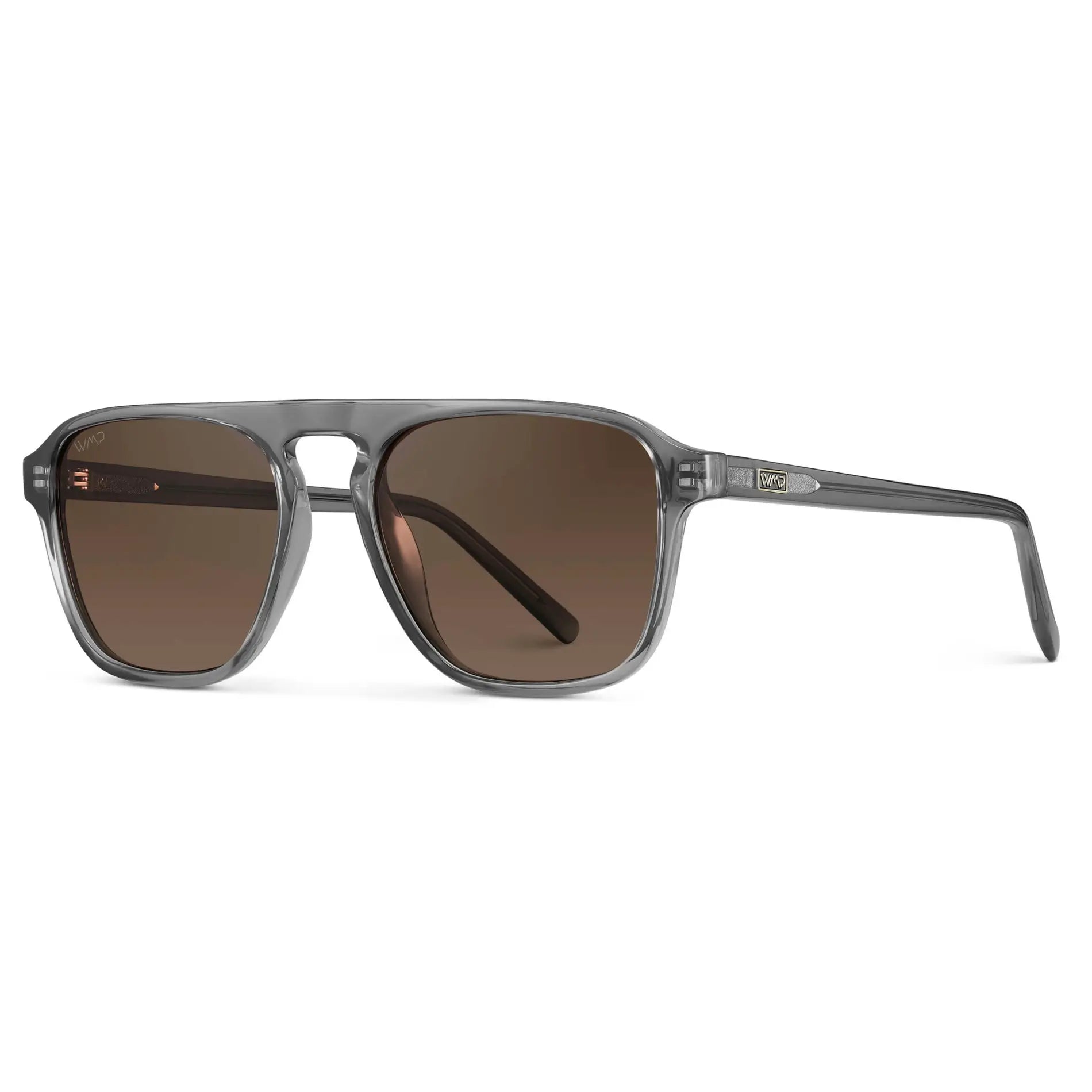 Graphite Grey / Dark Beige Gradient Lens || Clear Grey Single Bridge Aviator Sunglasses with Brown Polarized Lenses
