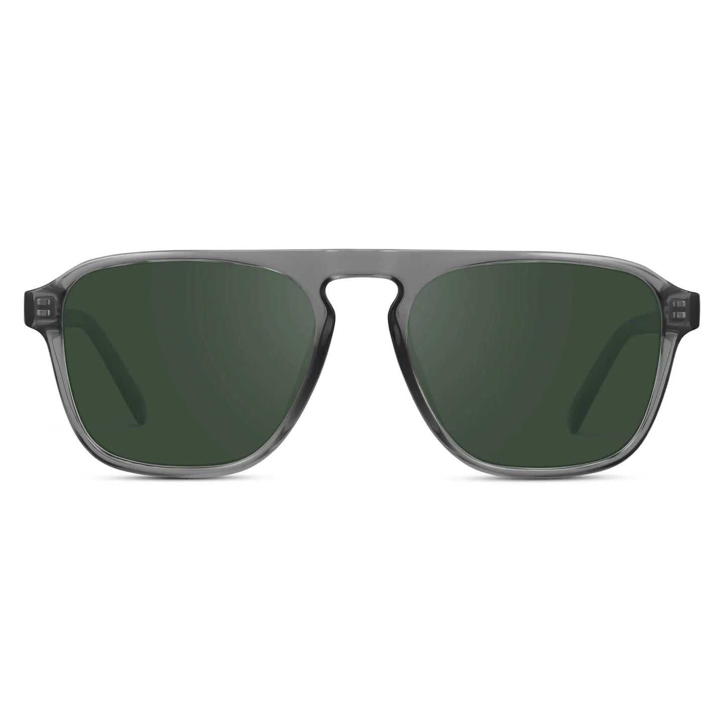 Graphite Grey / G15 || Grey Single Bridge Aviator Sunglasses with Green Prescription Lenses on a white background
