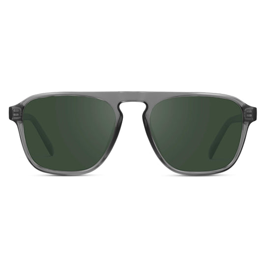 Graphite Grey / G15 Lens || Grey Single Bridge Aviator Sunglasses with Green Prescription Lenses