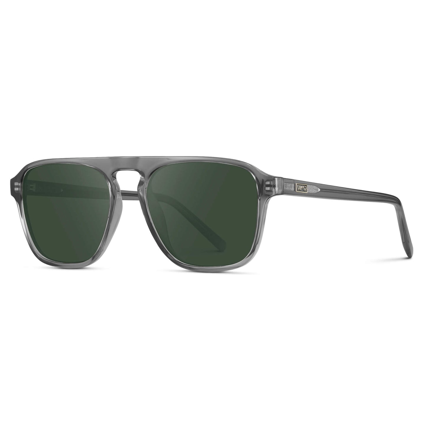 Graphite Grey / G15 Lens || Grey Single Bridge Aviator Sunglasses with Green Prescription Lenses
