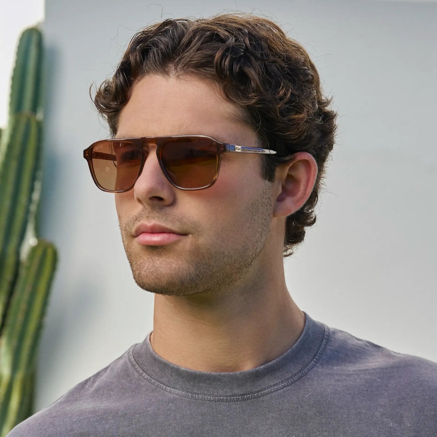 Terracotta Brown / Amber || Brown Single Bridge Aviator Prescription Sunglasses with Brown Lenses