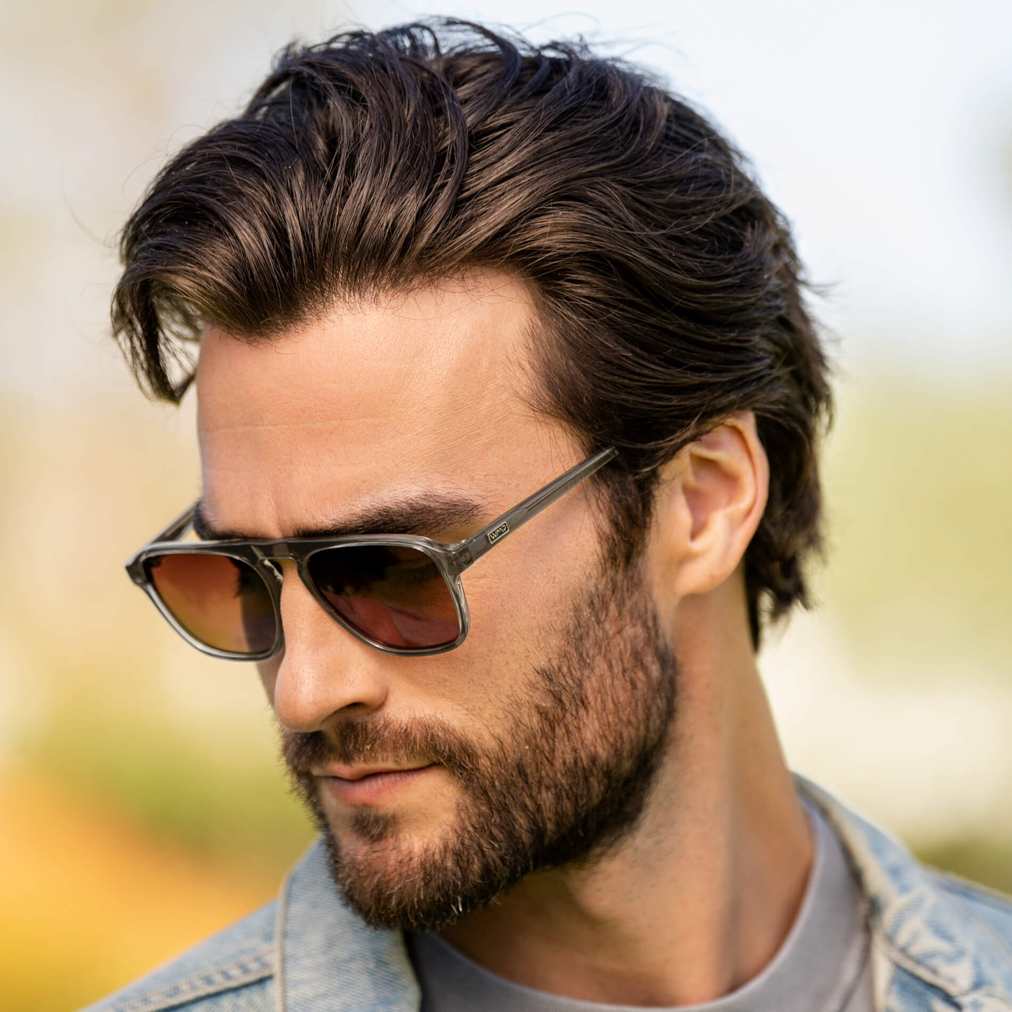 Graphite Grey / Dark Beige Gradient Lens || Clear Grey Single Bridge Aviator Sunglasses with Brown Polarized Lenses