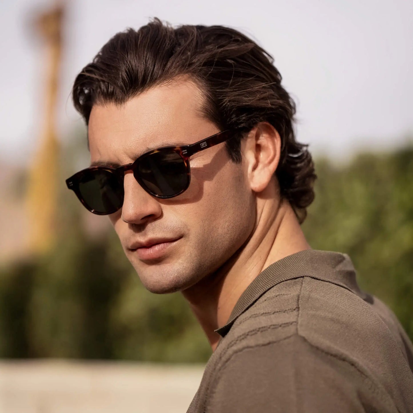 Amber Tortoise / Smoke Green Lens || Men's Round Polarized Sunglasses with Amber Tortoise Acetate Frame and Smoke Green Lens