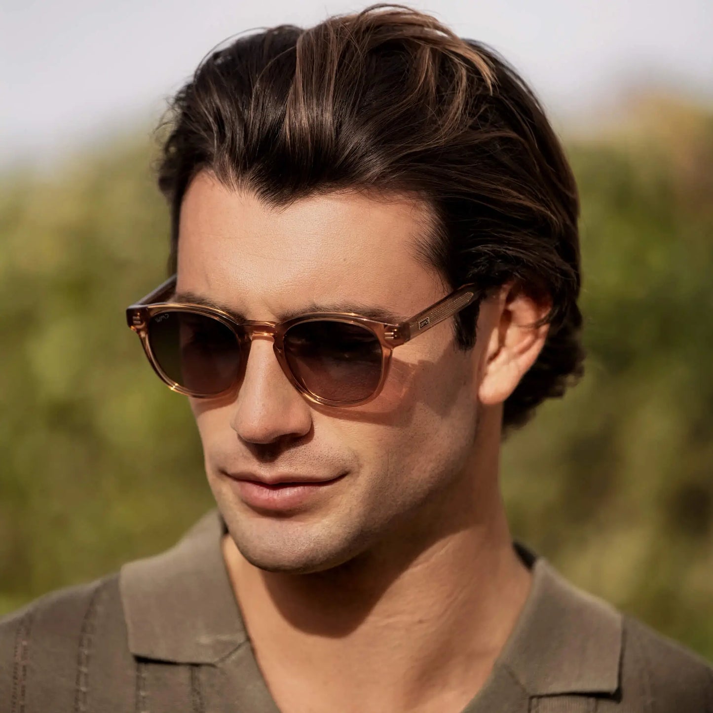 Crystal Brown / Grey Brown Gradient Lens || Men's Round Polarized Sunglasses with Brown Acetate Frame and Grey Brown Gradient Lens