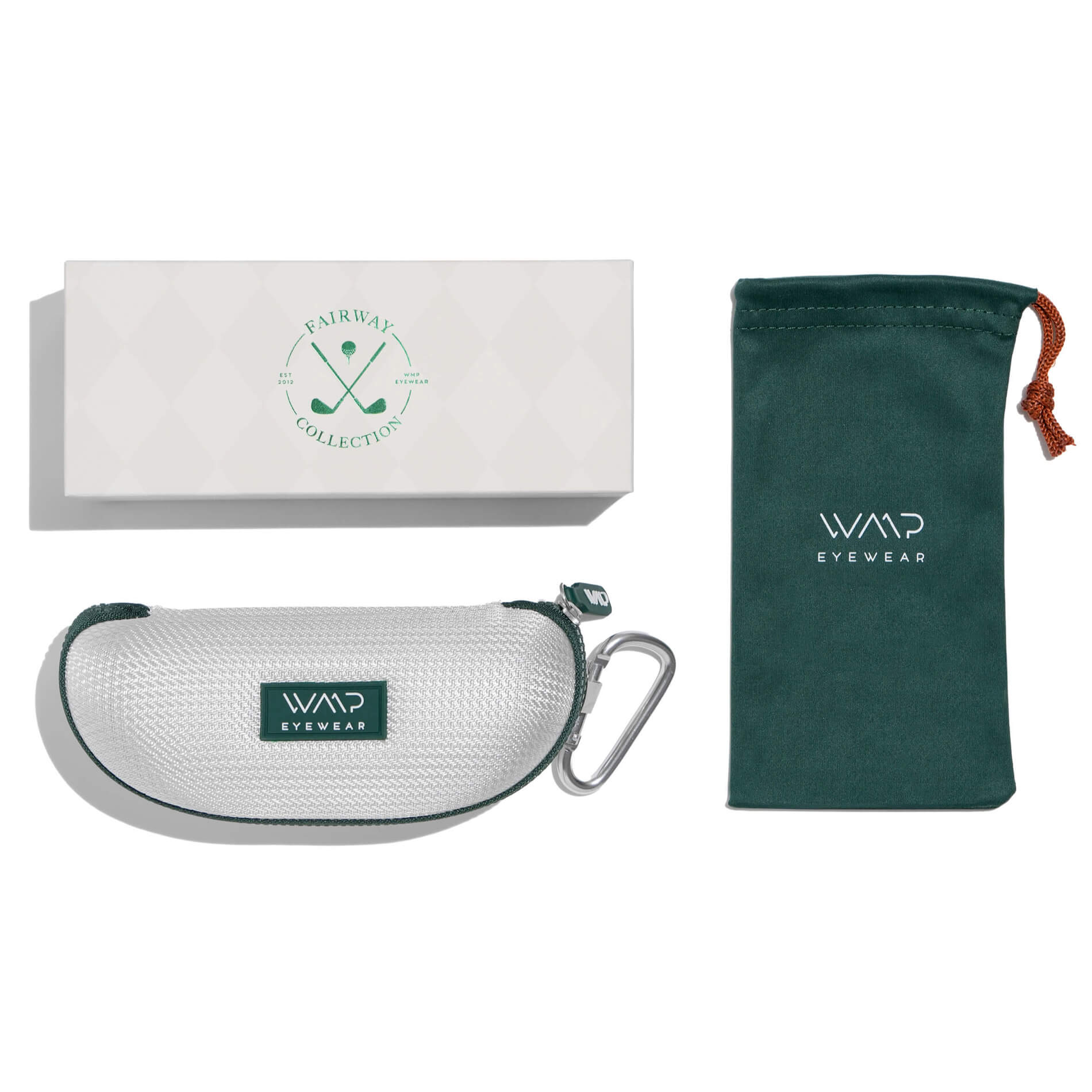 Crystal Agave Green || Golf Packaging with White Box, White Hard Shell Case with Green Zipper and Green Microfiber Pouch