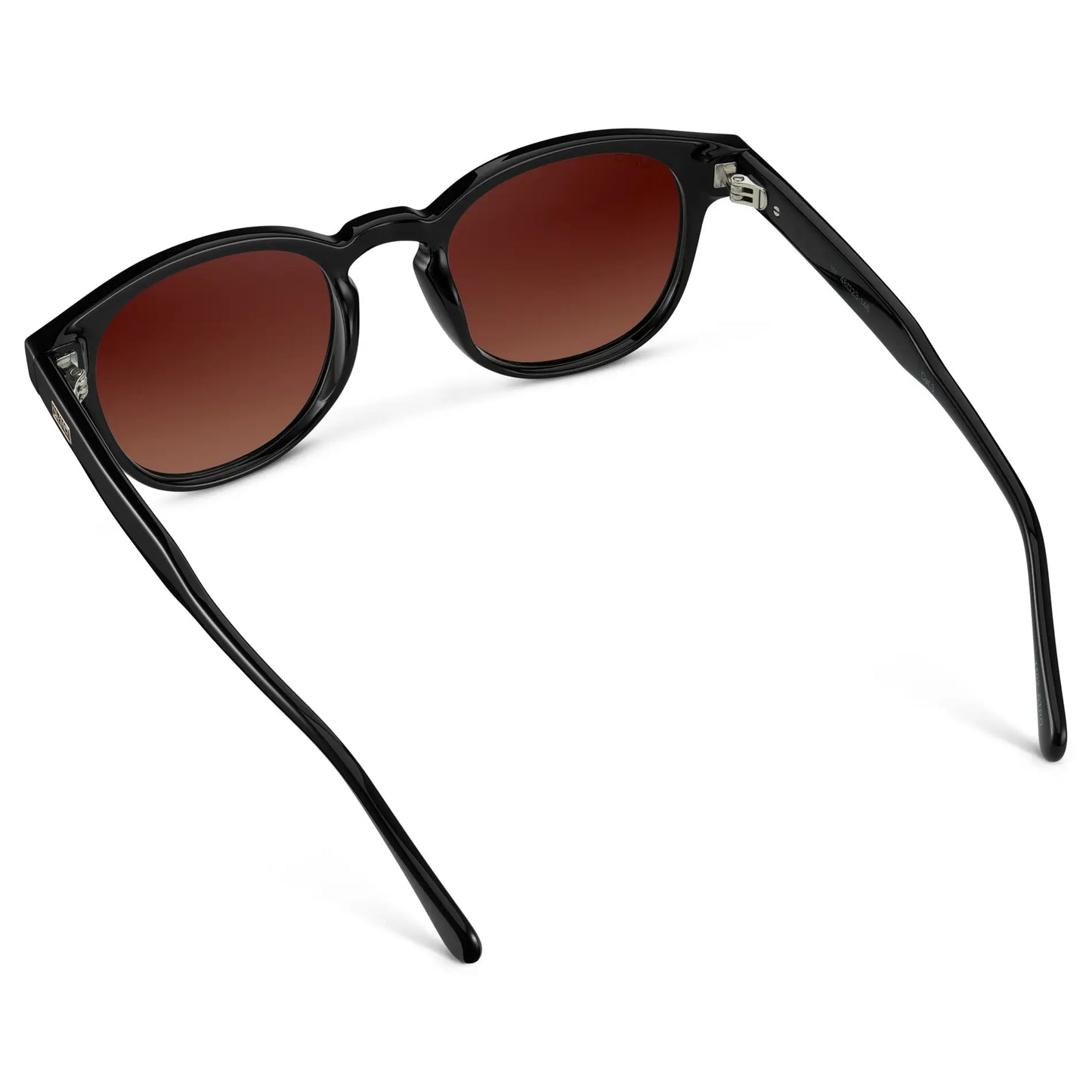Black / Red Gradient Tinted Lens || Back view of Men's Round Sunglasses with Black Frame and Red Gradient Tinted Lens on a white background