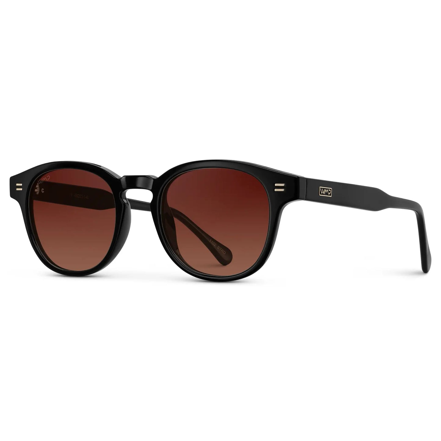 Black / Red Gradient Tinted Lens || Side view of Men's Round Sunglasses with Black Frame and Red Gradient Tinted Lens on a white background