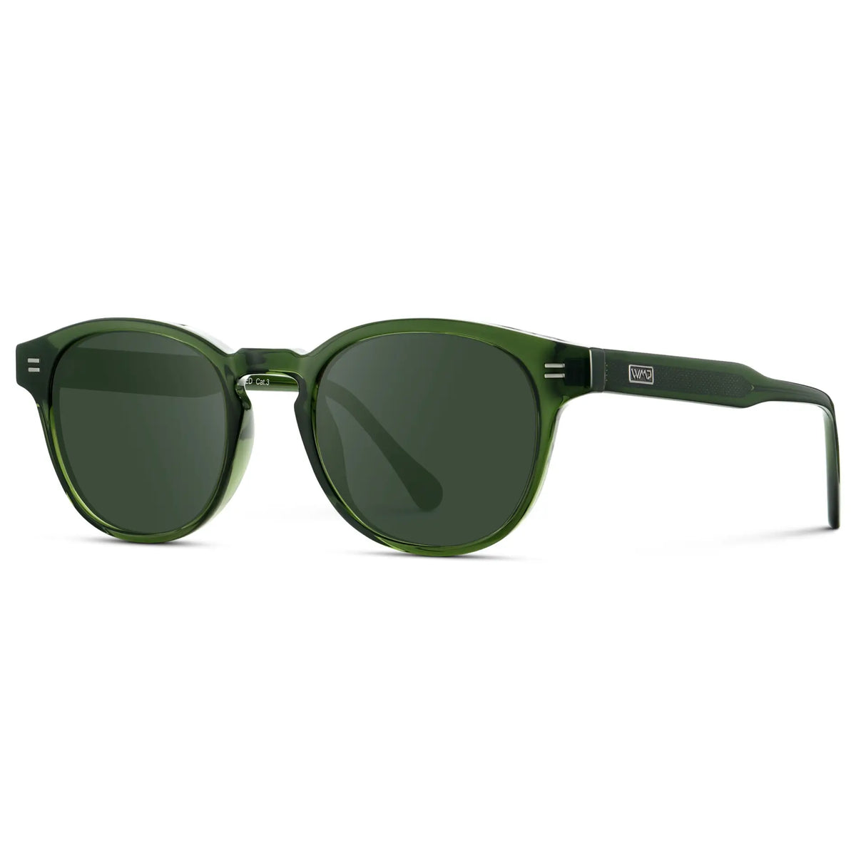 Jade Green / G15 || Side view of Men's Retro-Inspired Round Prescription Sunglasses with Jade Green Acetate Frame and Prescription Green Lenses
