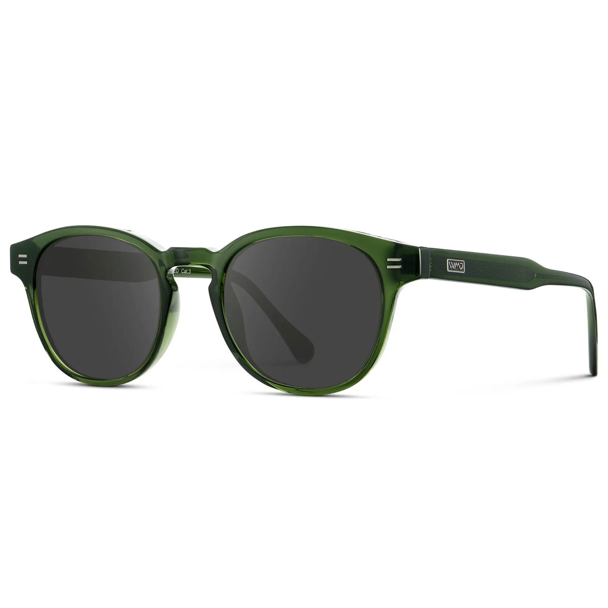 Jade Green / Grey || Side view of Men's Retro-Inspired Round Prescription Sunglasses with Jade Green Acetate Frame and Prescription Grey Lenses