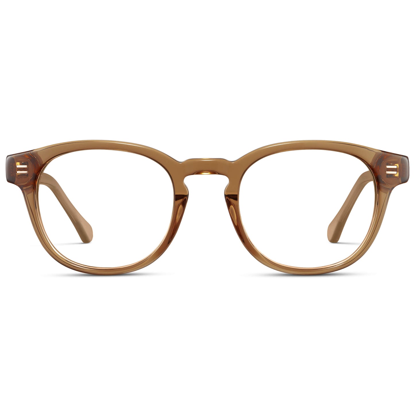 Crystal Brown || Men's Retro-Inspired Round Prescription Eyeglasses with Light Brown Acetate Frame and Clear Prescription Lenses