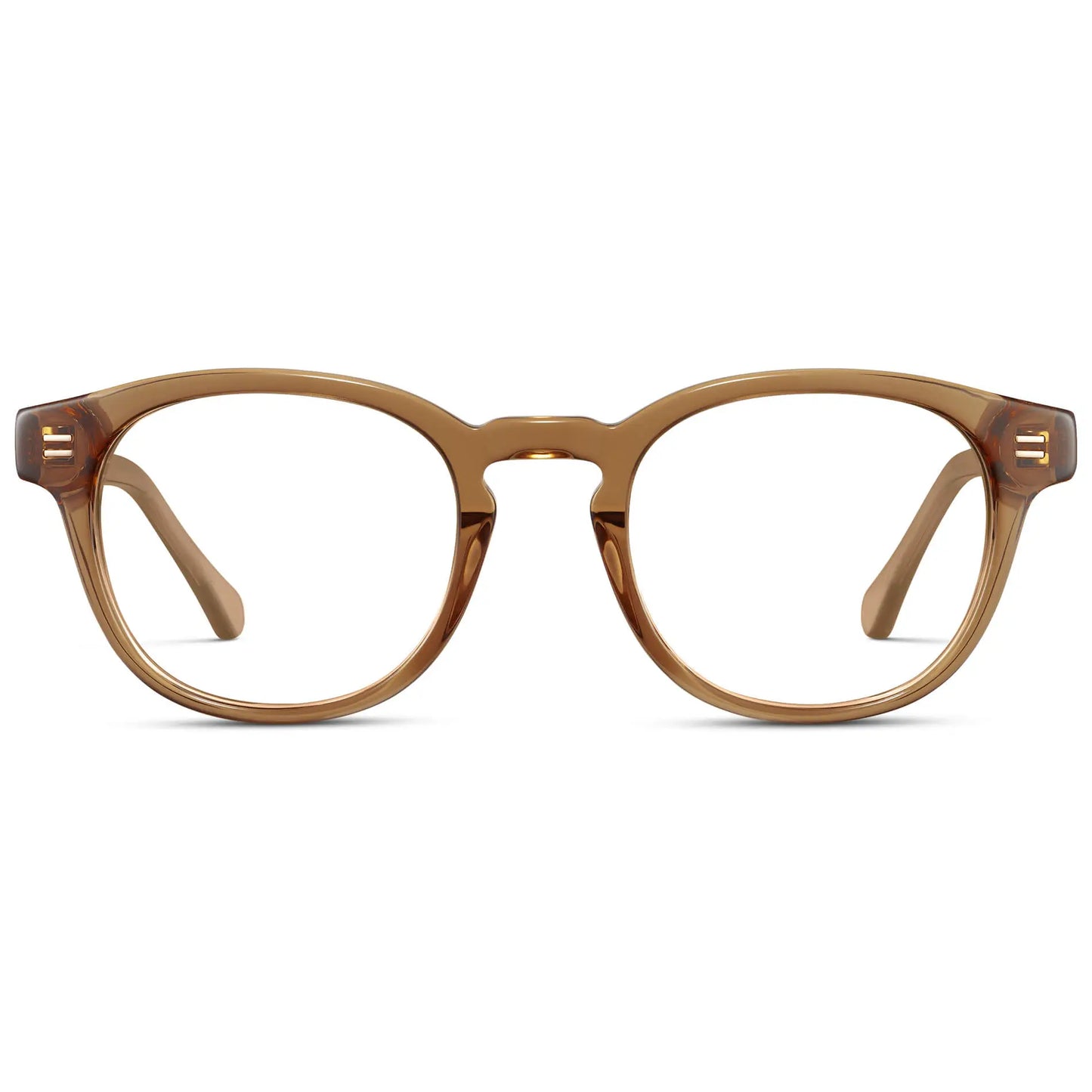 Crystal Brown || Men's Retro-Inspired Round Prescription Eyeglasses with Crystal Brown Acetate Frame and Clear Lenses on a white background