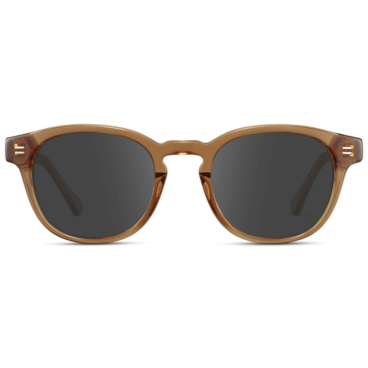 Crystal Brown / Grey || Front view of Men's Retro-Inspired Round Prescription Sunglasses with Crystal Brown Acetate Frame and Grey Prescription Lenses