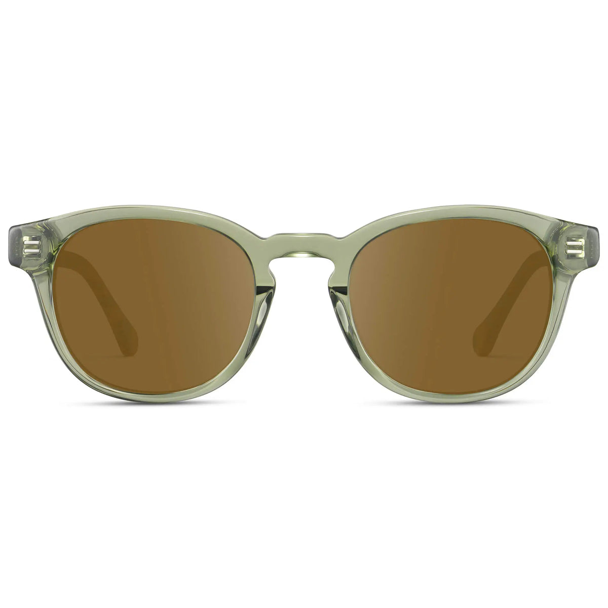 Palm Green / Amber || Front view of Men's Retro-Inspired Round Prescription Sunglasses with Palm Green Acetate Frame and Brown Prescription Lenses