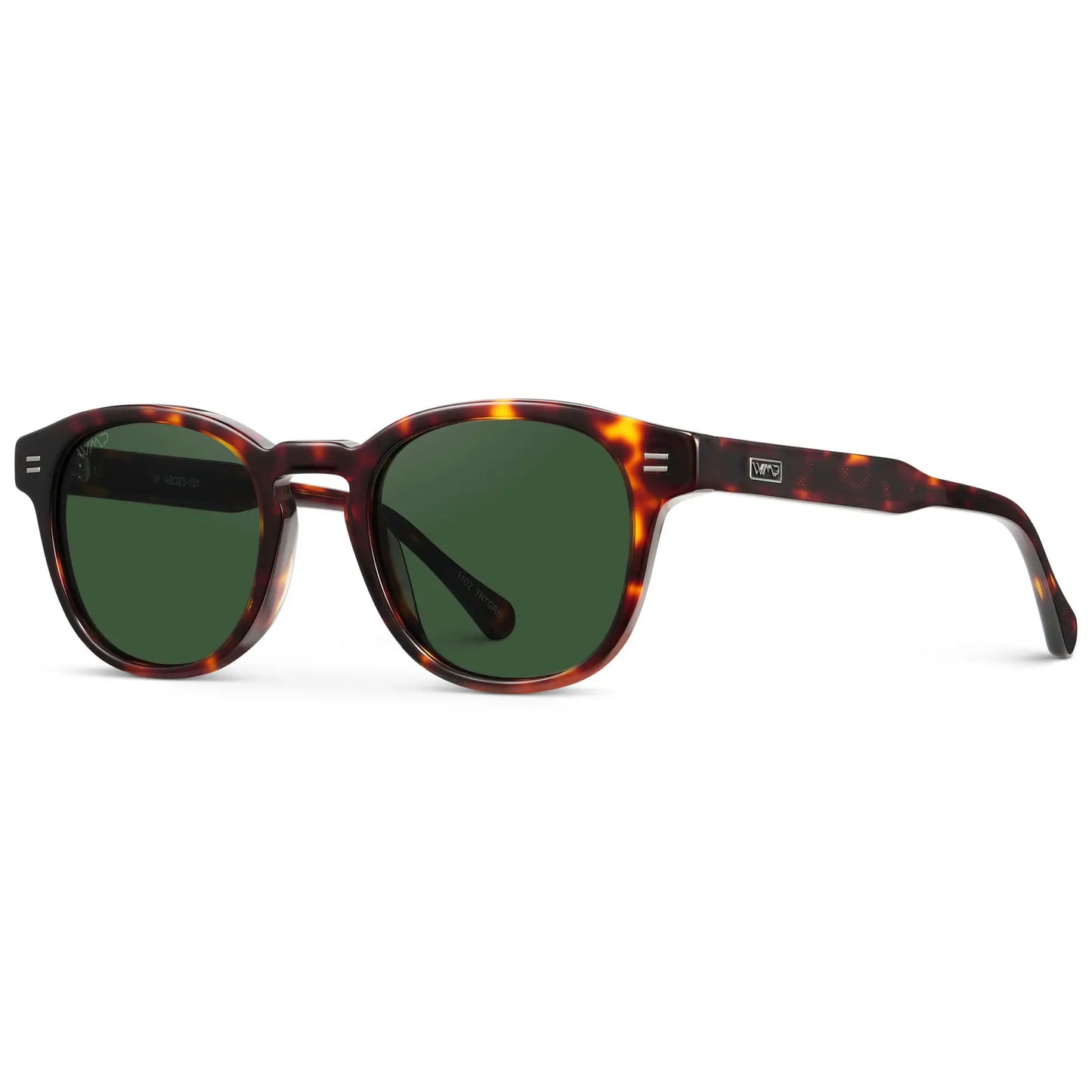 Amber Tortoise / Smoke Green Lens || Men's Round Polarized Sunglasses with Amber Tortoise Acetate Frame and Smoke Green Lens