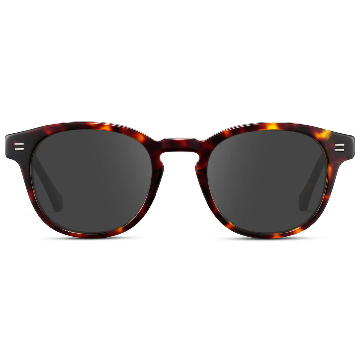 Amber Tortoise / Grey || Front view of Men's Retro-Inspired Round Prescription Sunglasses with Brown Tortoise Acetate Frame and Grey Prescription Lenses